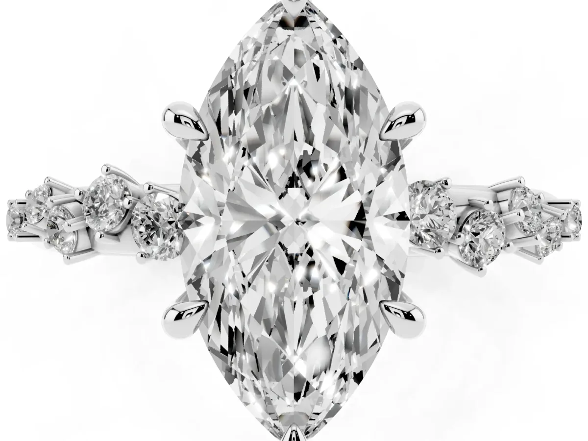 Marquise Cut Cut Diamond Vine Band with Four-Prong Setting Silver