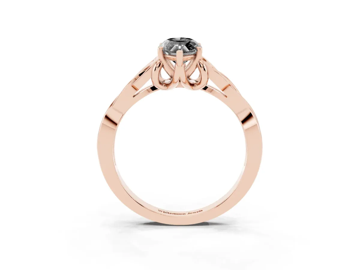 Fancy Black Marquise Cut Diamond Solitaire Engagement Ring with Celtic Knot Band and Four-Prong Setting Rose gold