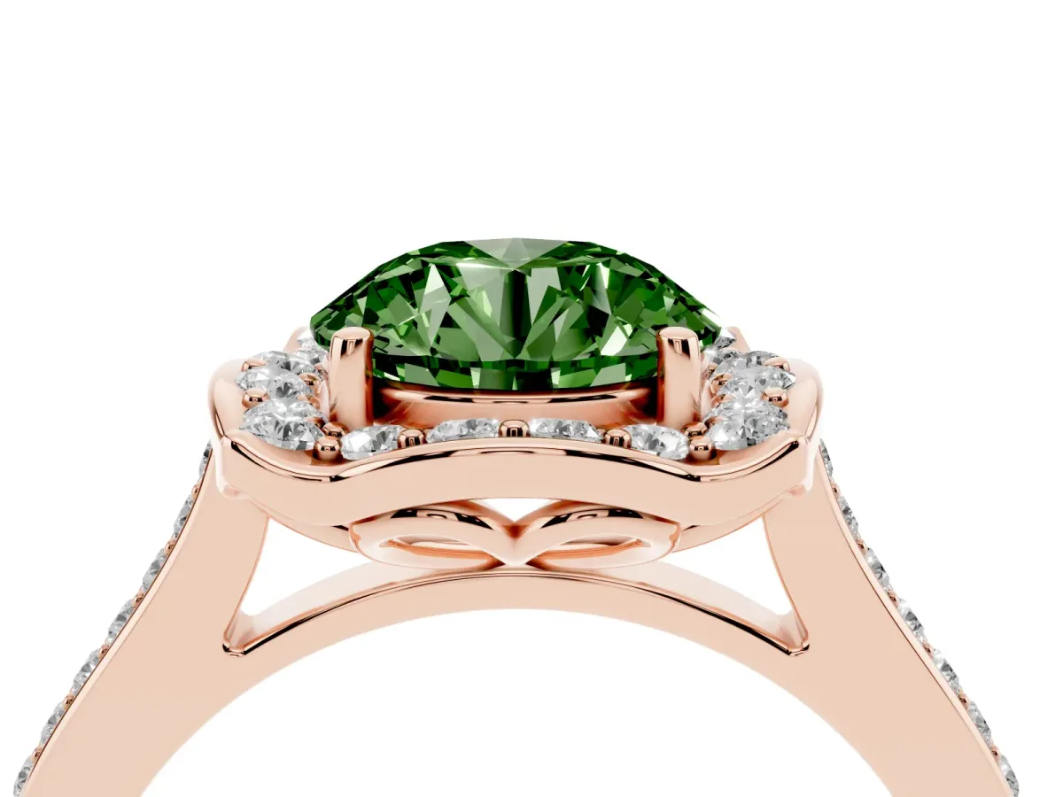 Fancy Green Round Cut Halo Round Diamond Pave Band with Four-Prong Setting Rose gold
