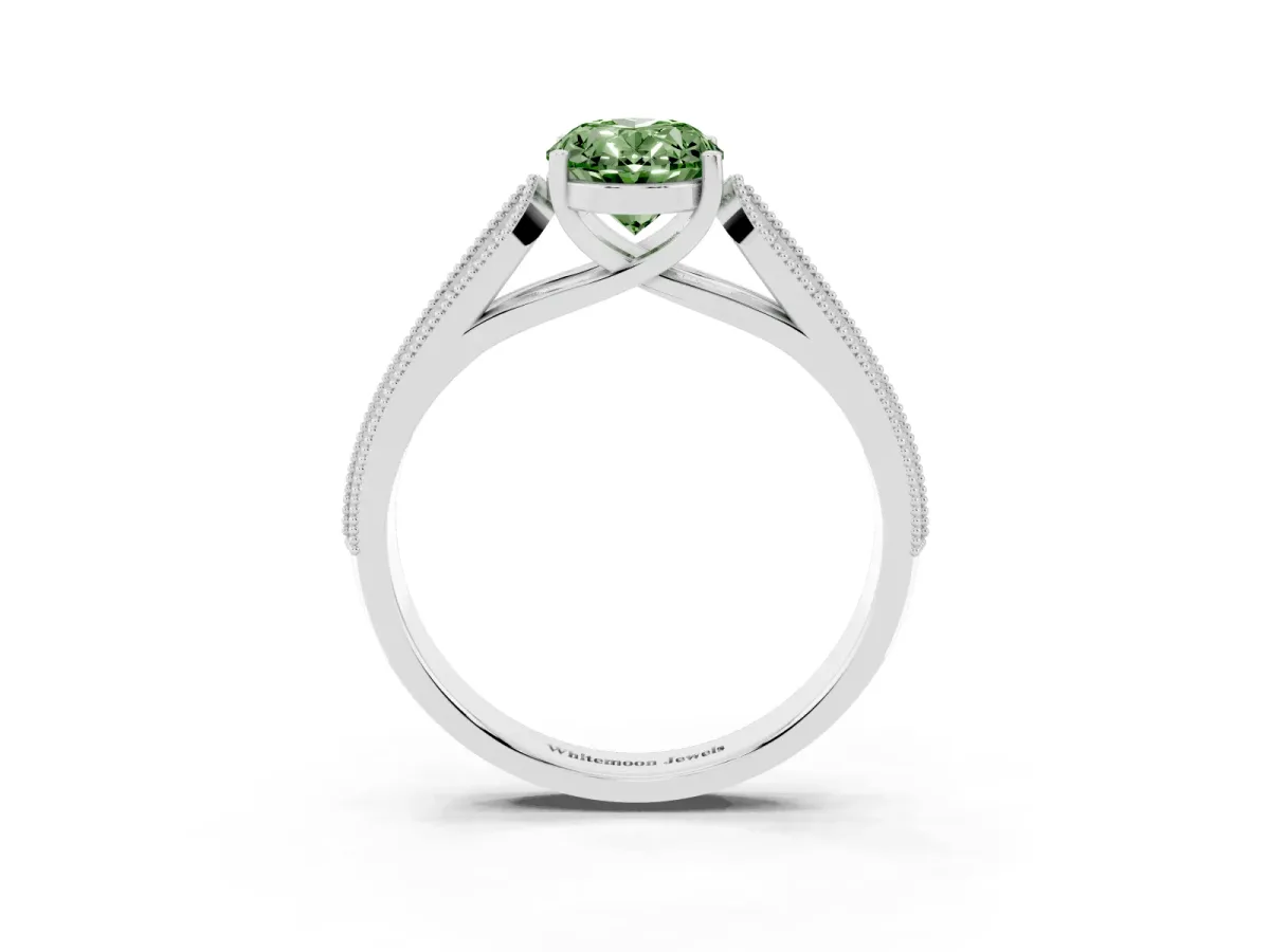 Fancy Green Oval Cut Cut Pave Split Shank Engagement Ring with Four-Prong Setting Silver