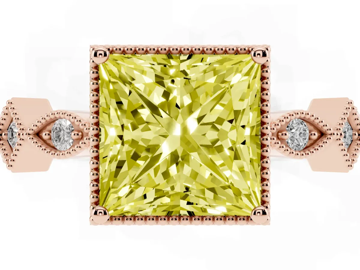 Fancy Yellow Princess Cut Milgrain Marquise Diamond Twist Band Ring Rose gold