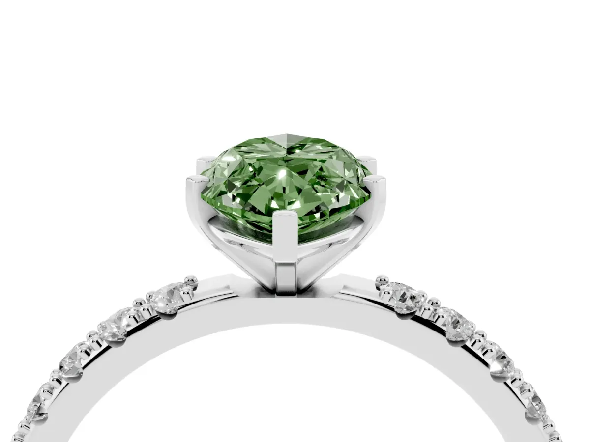 Fancy Green Marquise Cut Diamond Solitaire Pavé Band with Four-Prong Setting Silver