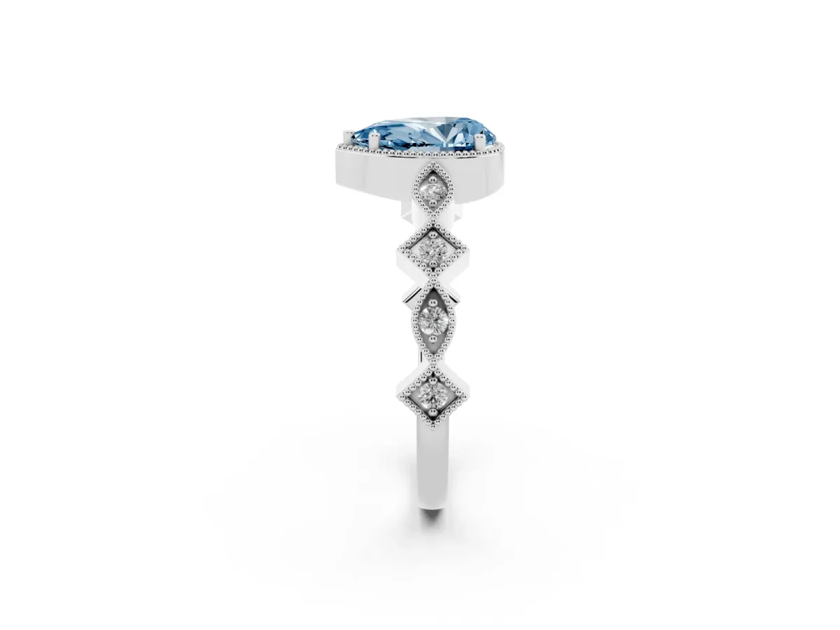 Fancy Blue Pear Cut Milgrain Marquise Diamond Twist Band Ring Platinum