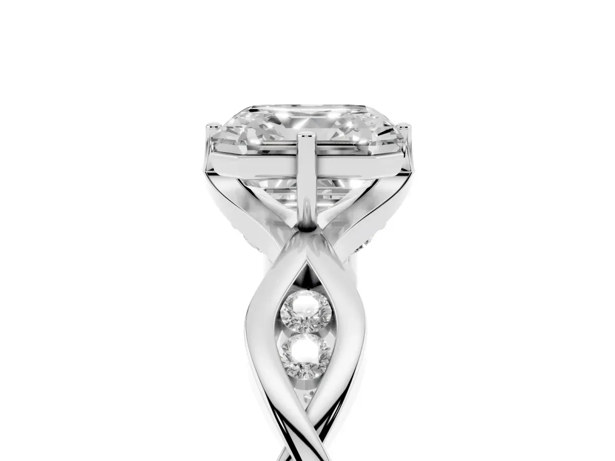 Asscher Cut Solitaire Twist Band with Leaf Prong Setting Platinum
