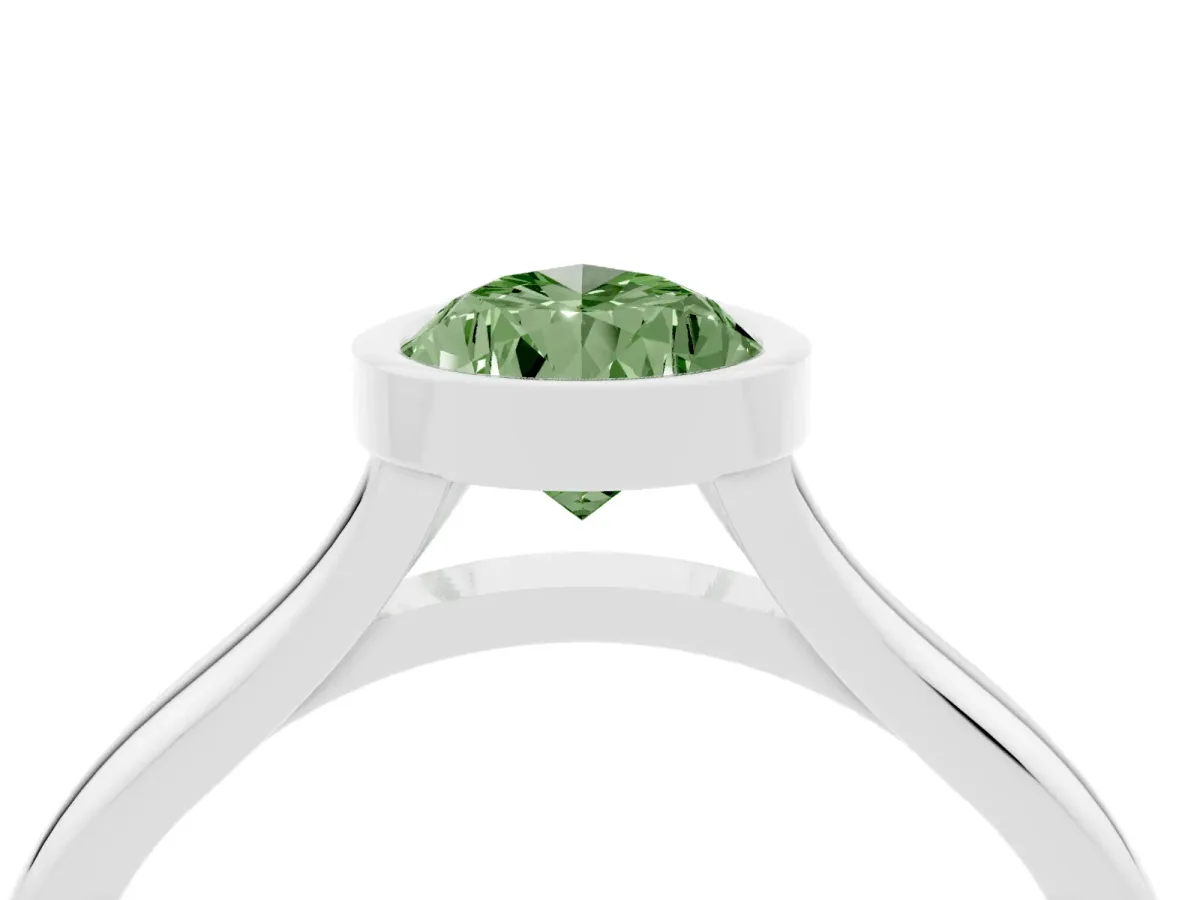 Fancy Green Bezel Set Pear Cut Cut Solitaire Ring with Tapered Band Silver