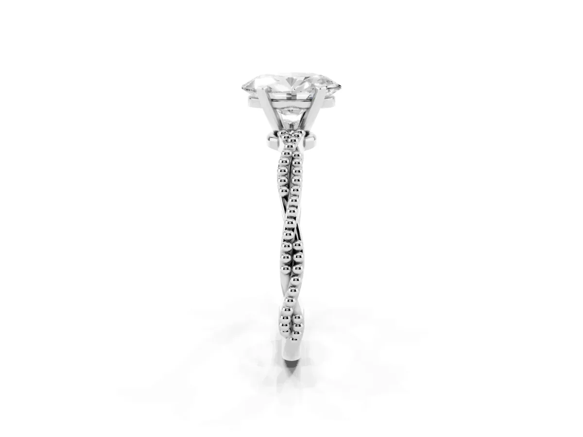 Oval Cut Solitaire Twisted Band with Bead Prong Setting Silver