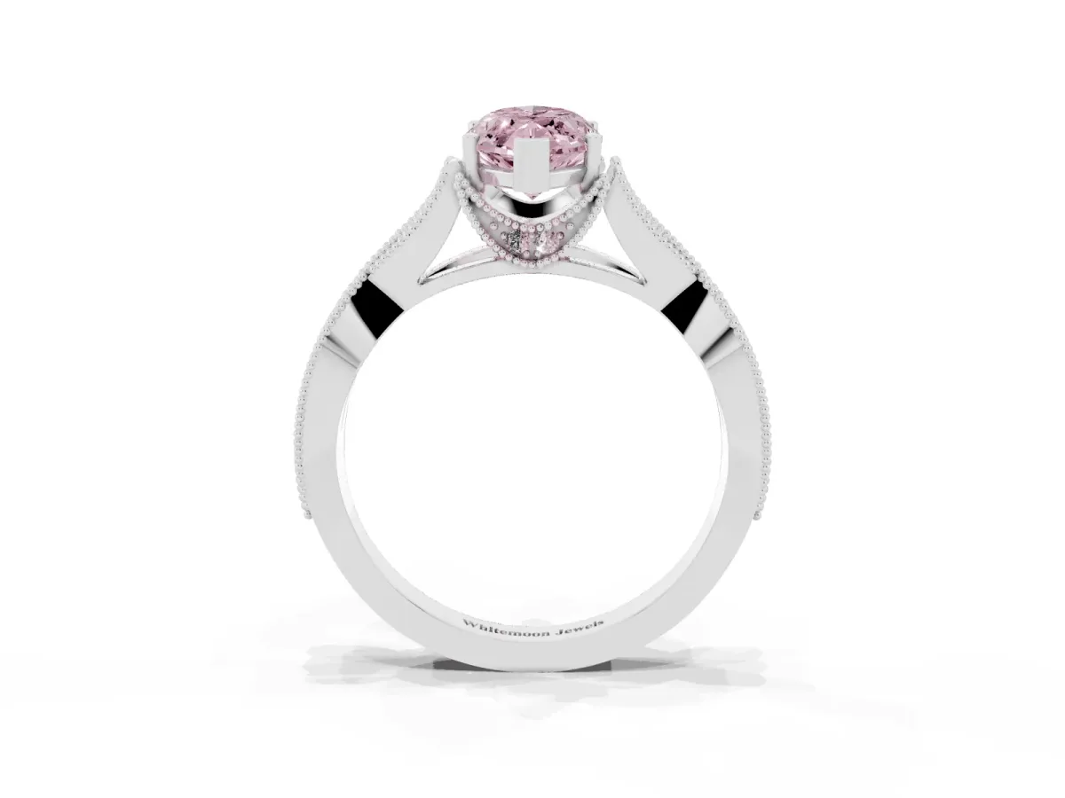 Fancy Pink Marquise Cut Cut Diamond Twisted Band with Milgrain Pave Setting and Four-Prong Setting Silver