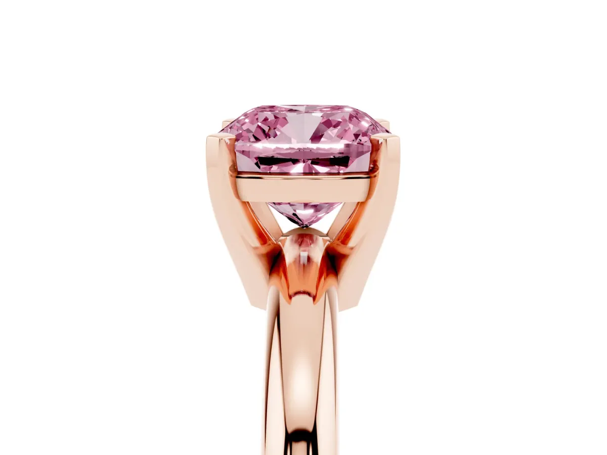 Fancy Pink Cushion Cut Diamond Solitaire Engagement Ring with Round Band and Four-Prong Setting Rose gold