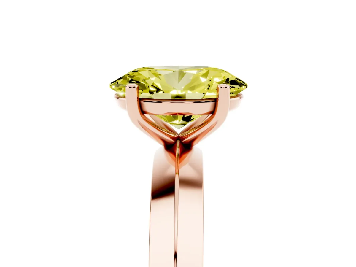 Fancy Yellow Oval Cut Cut Solitaire Engagement Ring with Flat Band and Four-Prong Setting Rose gold