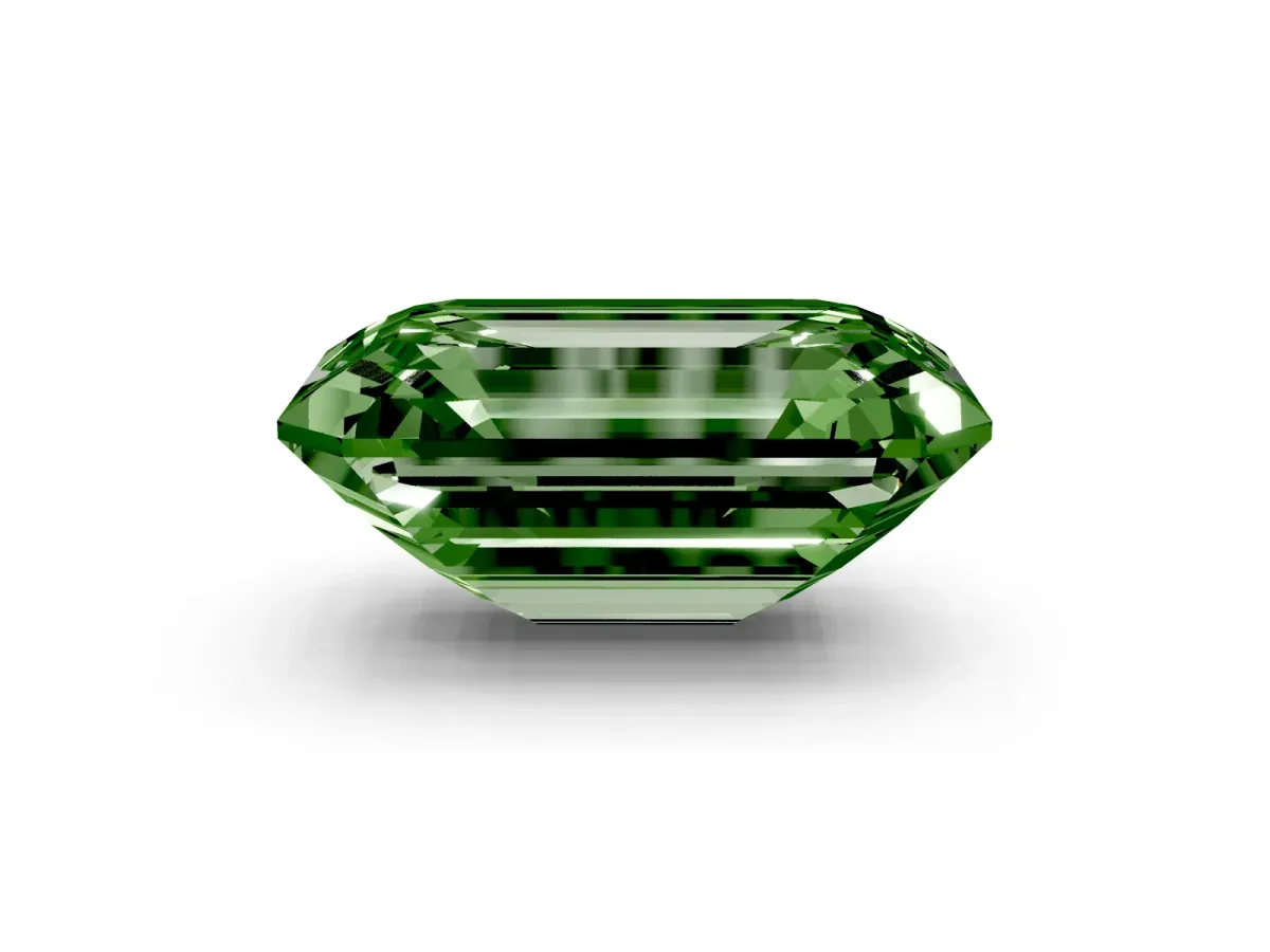 Fancy Green Emerald Cut Cut Pave Band Milgrain Solitaire Ring Yellow gold