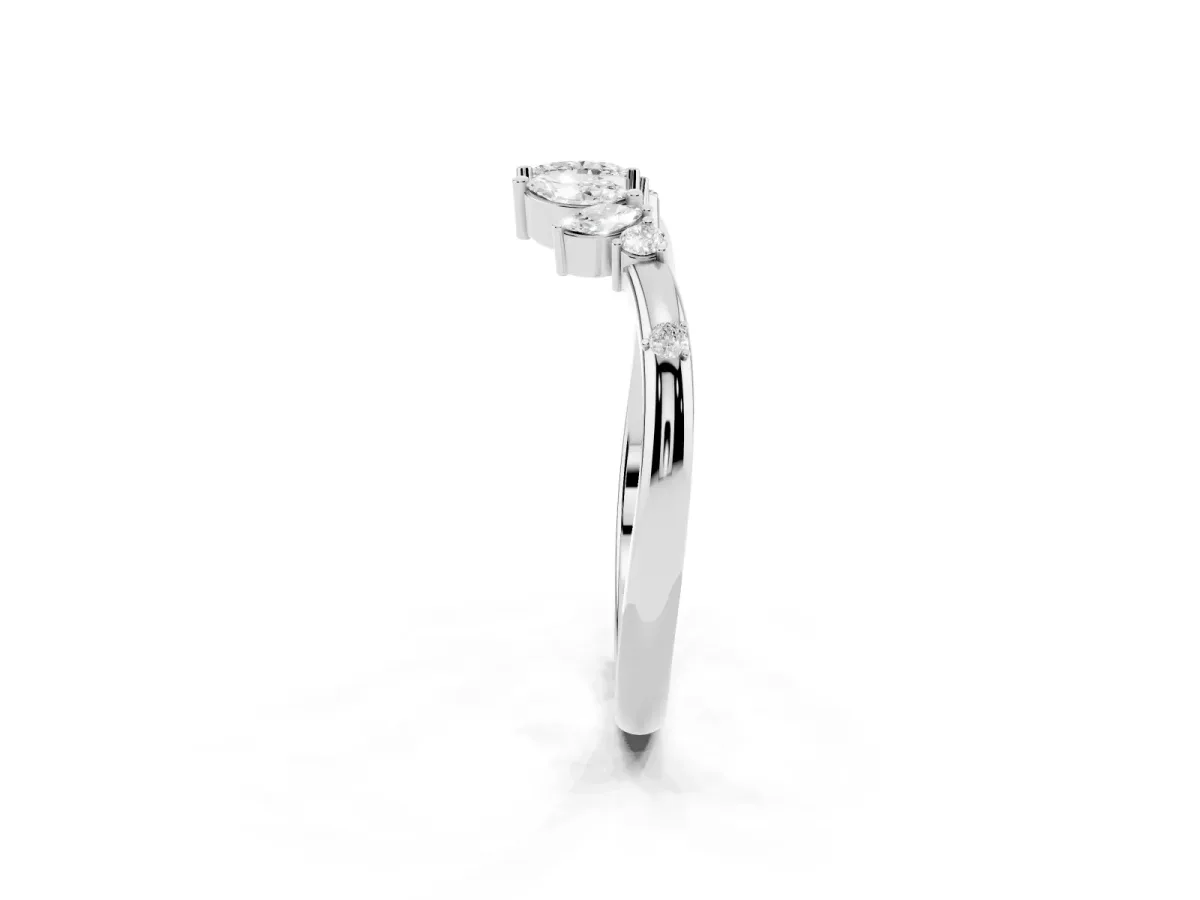 Open Marquise Cluster Diamond Band with Prong Setting Silver