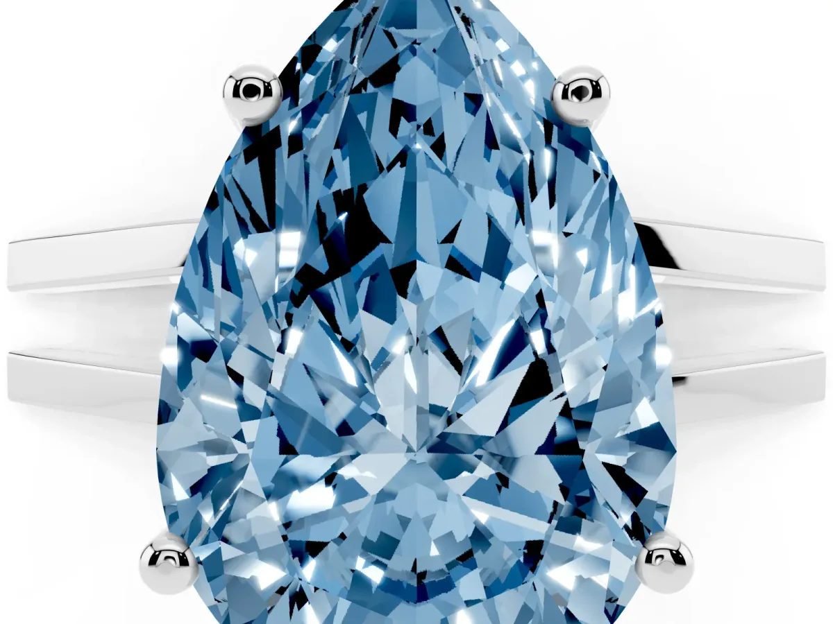 Fancy Blue Pear Cut Cut Diamond Solitaire Engagement Ring with Tapered Plain Band and Four-Prong Setting Silver