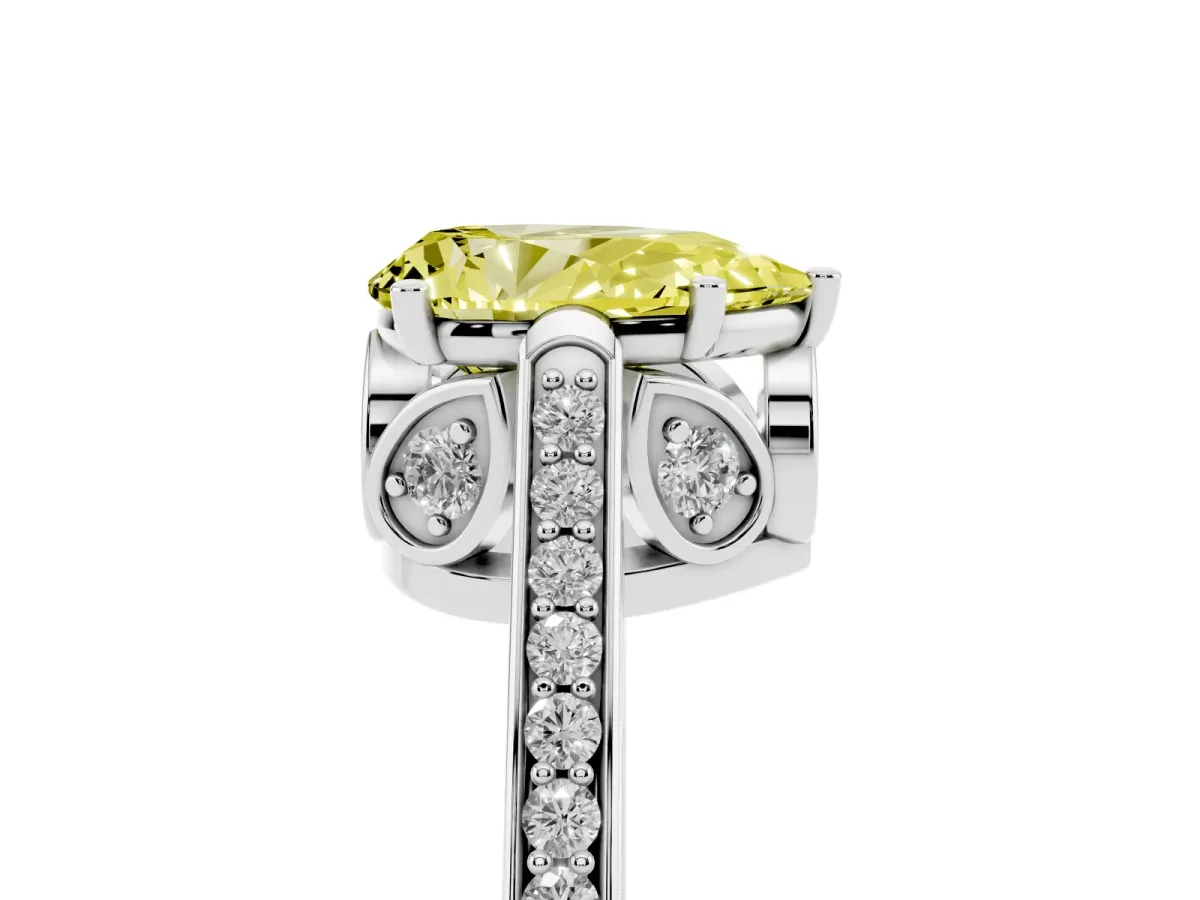 Fancy Yellow Pear Cut Cut Cathedral Pave Diamond Engagement Ring with Six-Prong Setting Silver