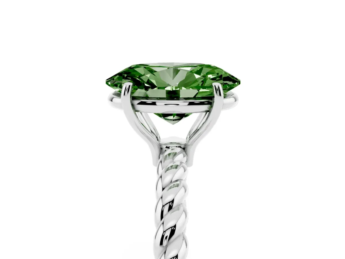 Fancy Green Oval Cut Solitaire Twist Band Ring with Four-Prong Setting Silver