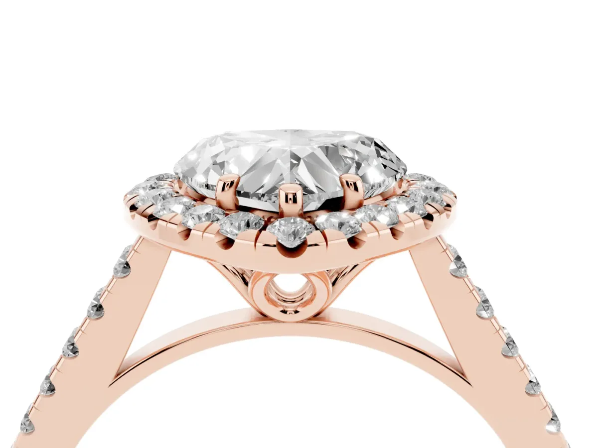 Heart Cut Halo Pavé Diamond Engagement Ring with Four-Prong Setting Rose gold