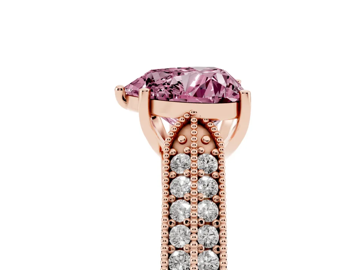 Fancy Pink Heart Cut Cut Pave Split Shank Engagement Ring with Four-Prong Setting Rose gold