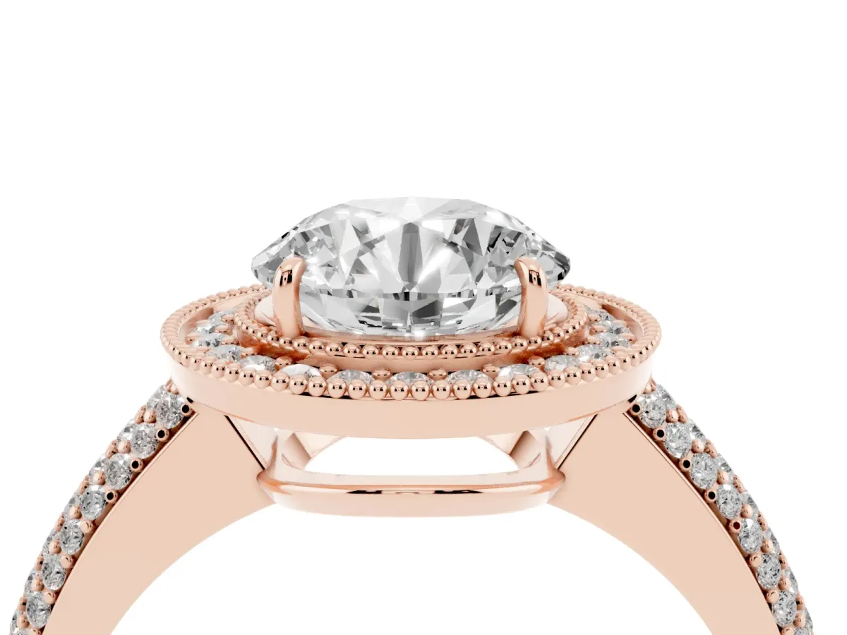 Round Cut Cut Halo Diamond Pave Band with Four-Prong Setting Rose gold