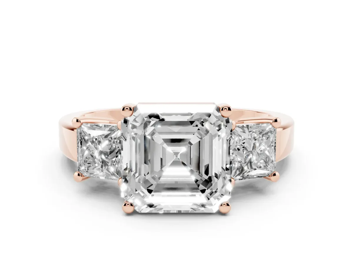 Three-Stone Asscher Cut Cut Solitaire Ring with Prong Setting Rose gold