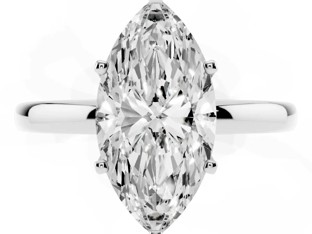 Marquise Cut Solitaire Diamond Ring with Six-Prong Setting on a Classic Band Silver