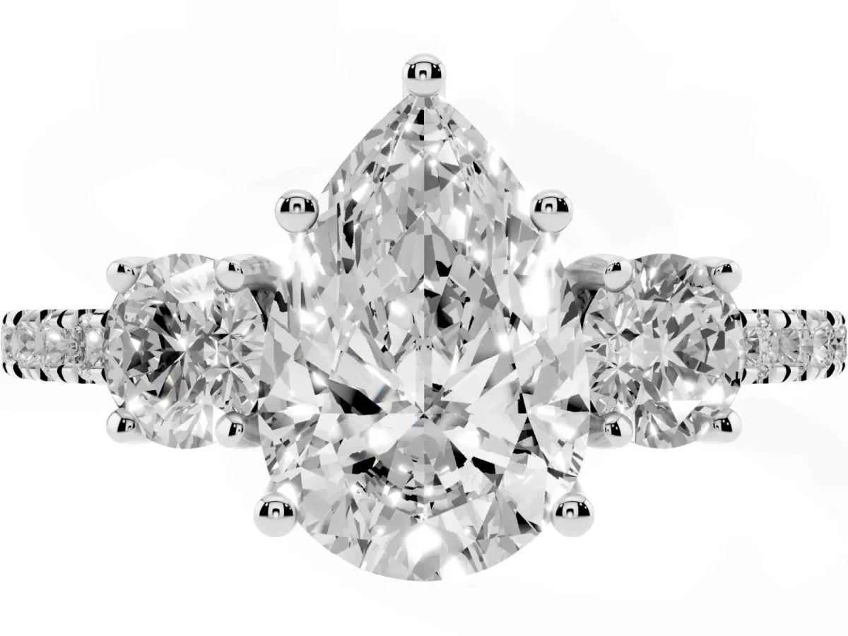 Three-Stone Pear Cut Cut Diamond Pavé Band with Prong Setting Platinum