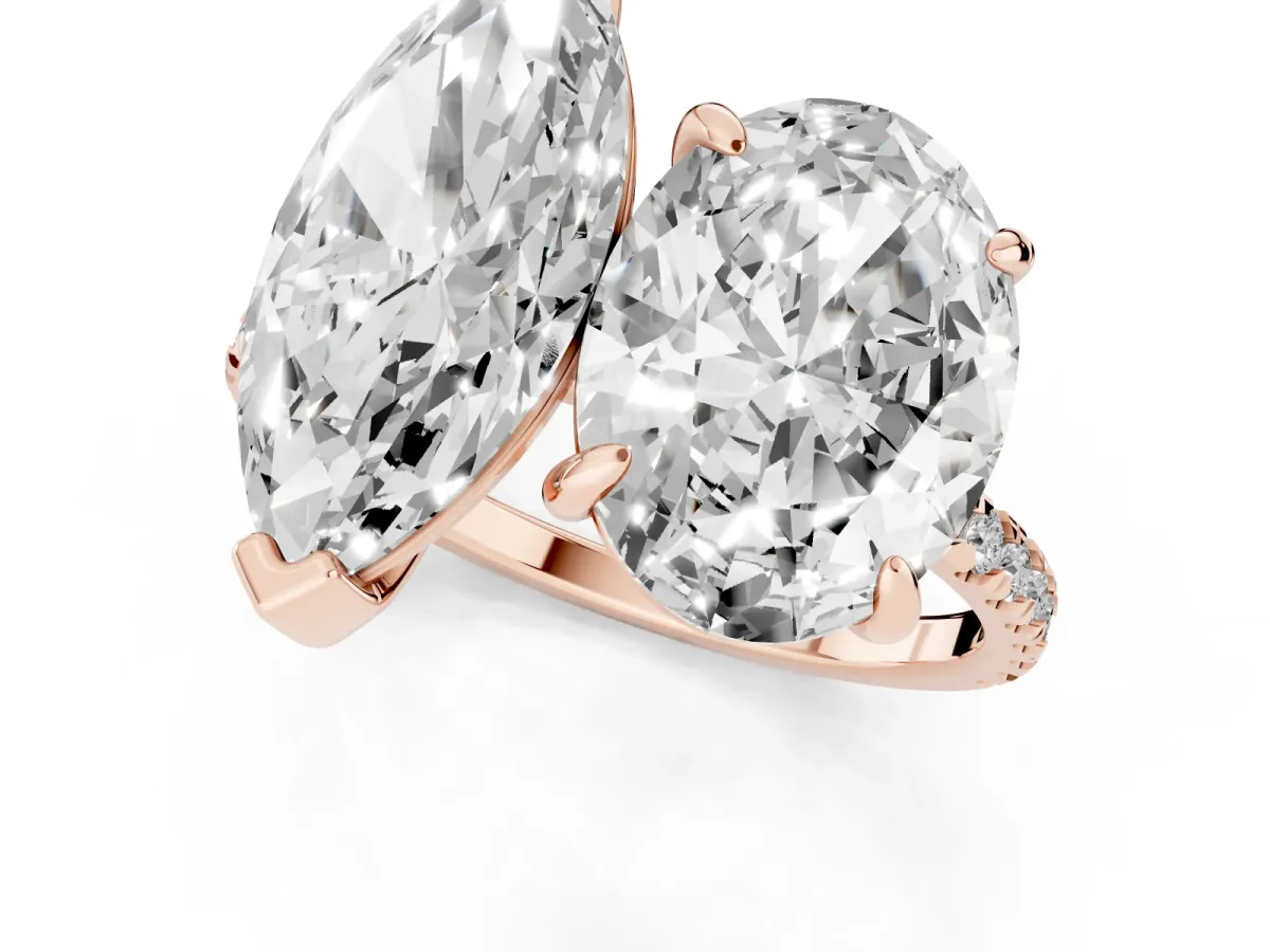 Oval and Marquise Toi Moi Ring with Prong Setting and Pave Band Rose gold