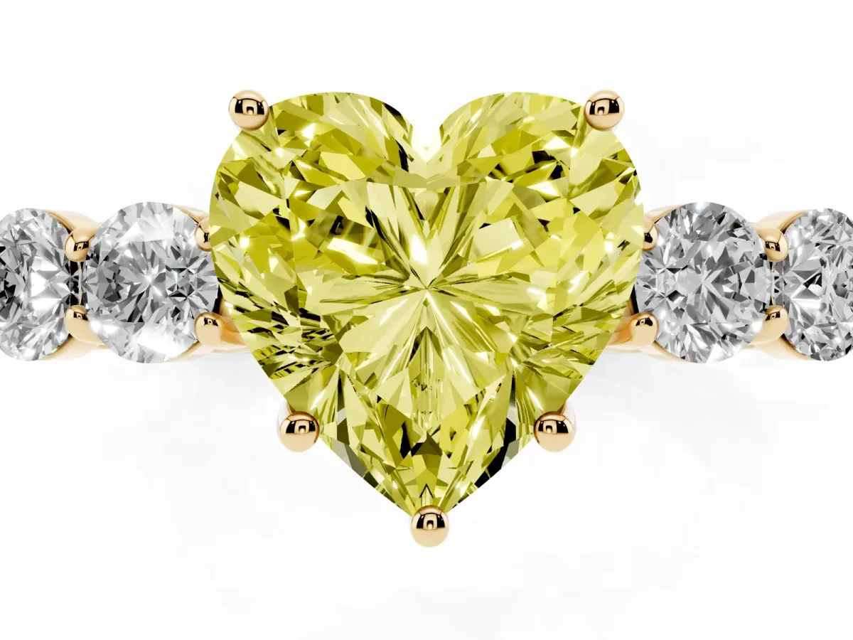 Fancy Yellow Heart Cut Cut Diamond Five-Stone Prong Set White Gold Ring Yellow gold
