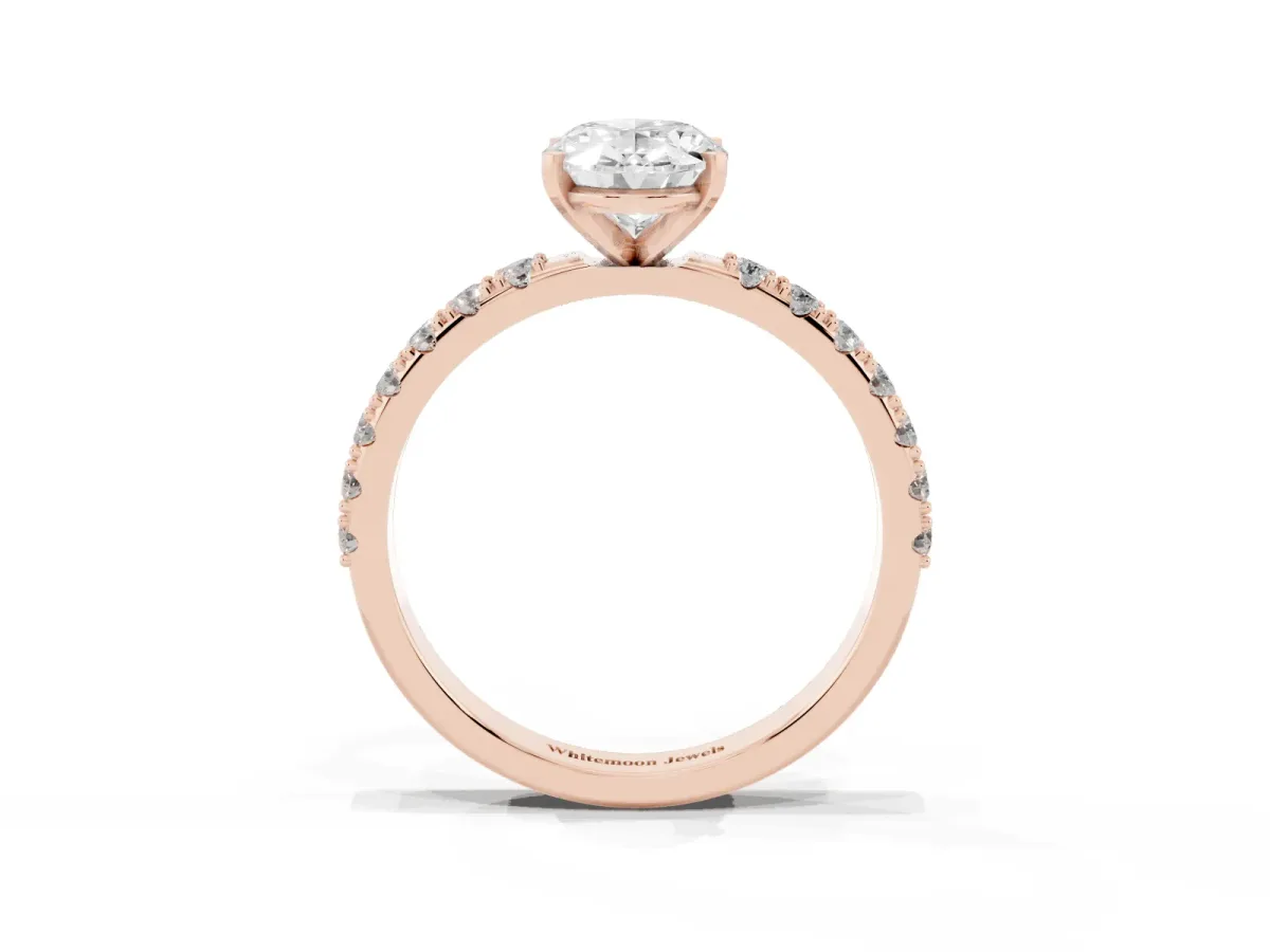 Oval Cut Diamond Solitaire Pavé Band with Four-Prong Setting Rose gold