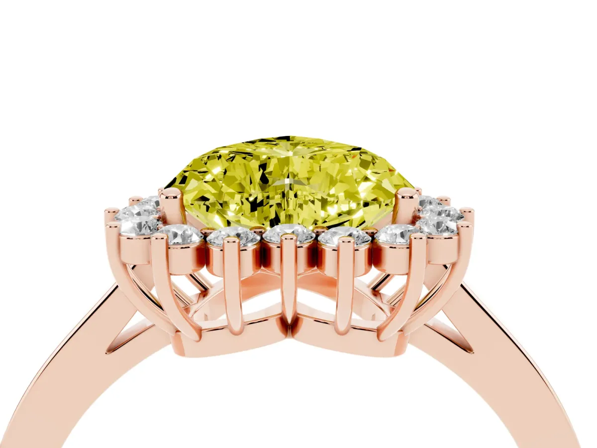 Fancy Yellow Heart Cut Cut Diamond Halo Ring with Round Brilliant Halo and Solitaire Band Rose gold
