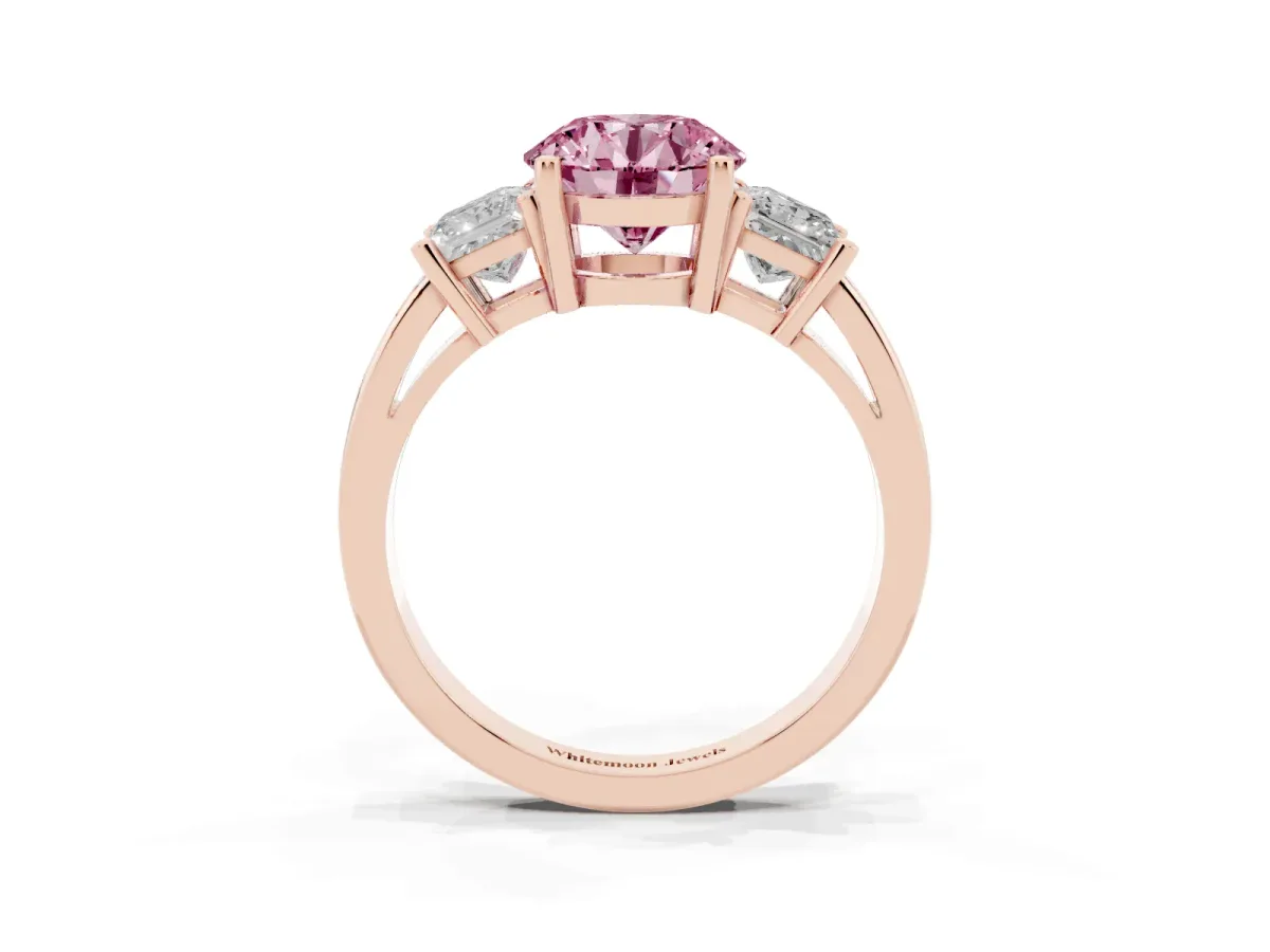Fancy Pink Three-Stone Round Cut Cut Solitaire Ring with Prong Setting Rose gold