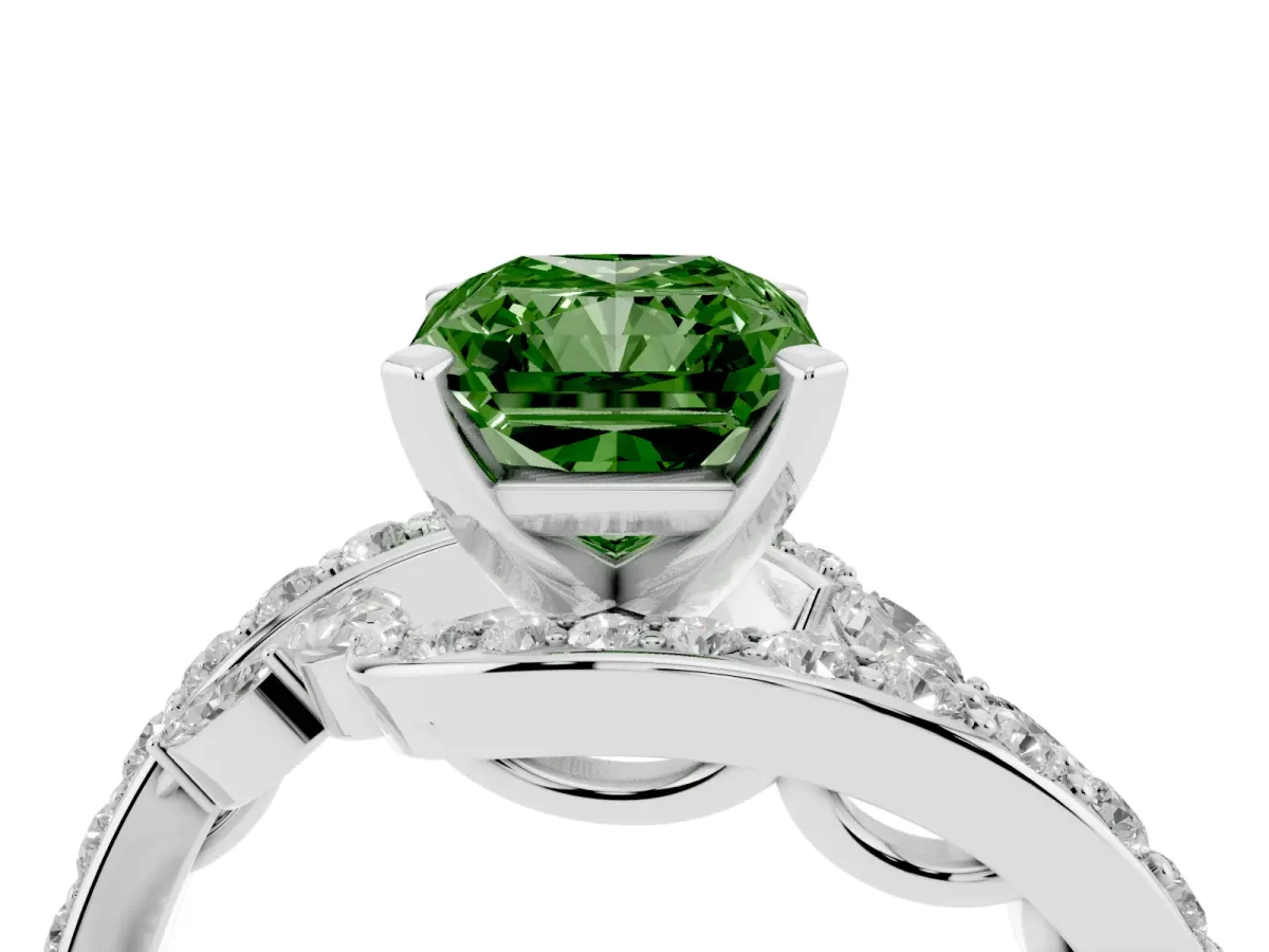 Fancy Green Radiant Cut Solitaire with Pavé Twist Band and Four-Prong Setting Platinum