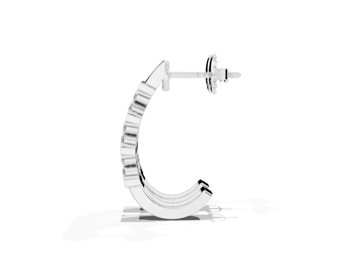 Round Diamond Channel-Set Hoop Earrings with Four-Prong Setting Silver