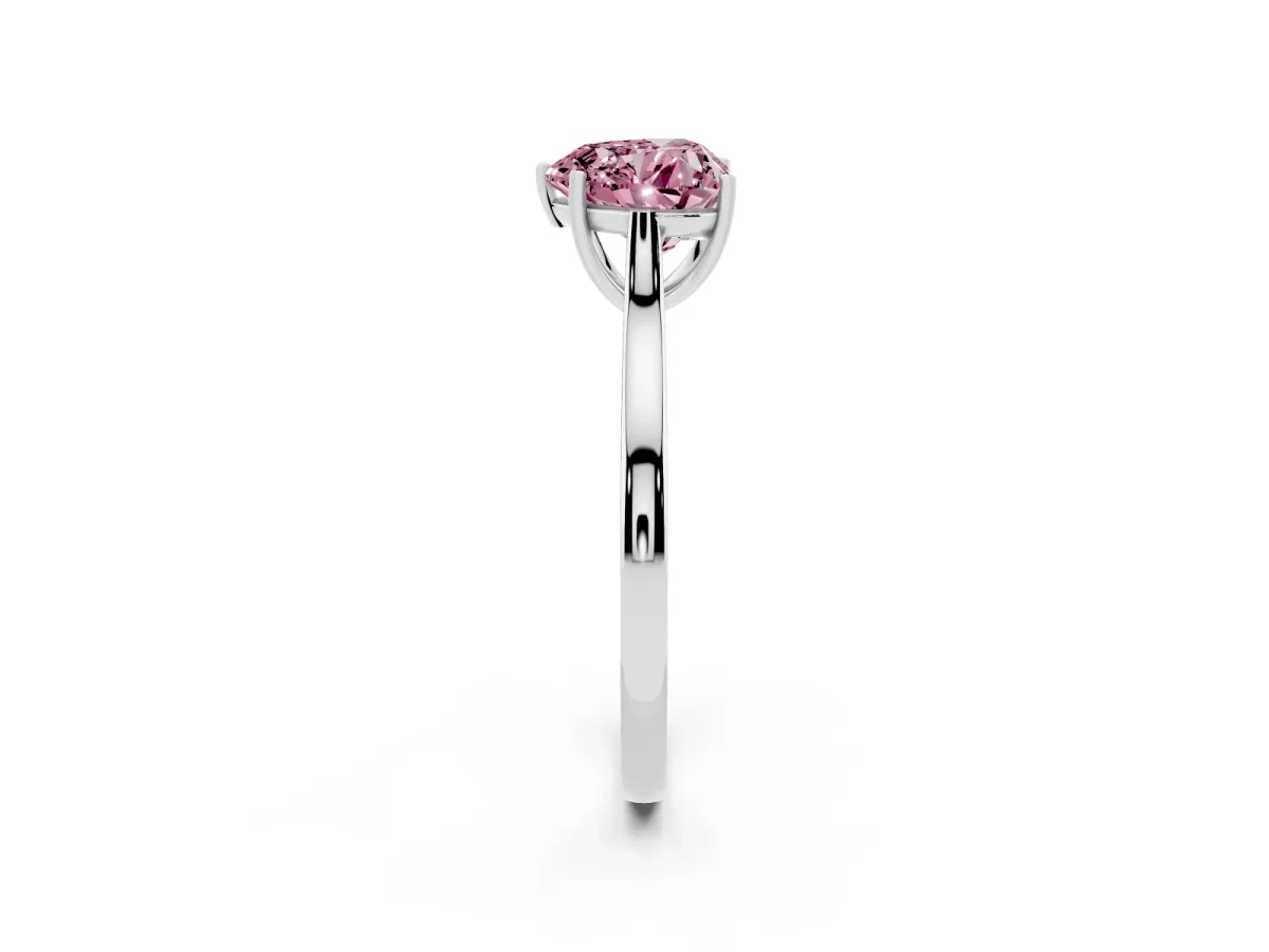 Fancy Pink Heart Cut Solitaire Heart Prong Engagement Ring with Tapered Band White gold