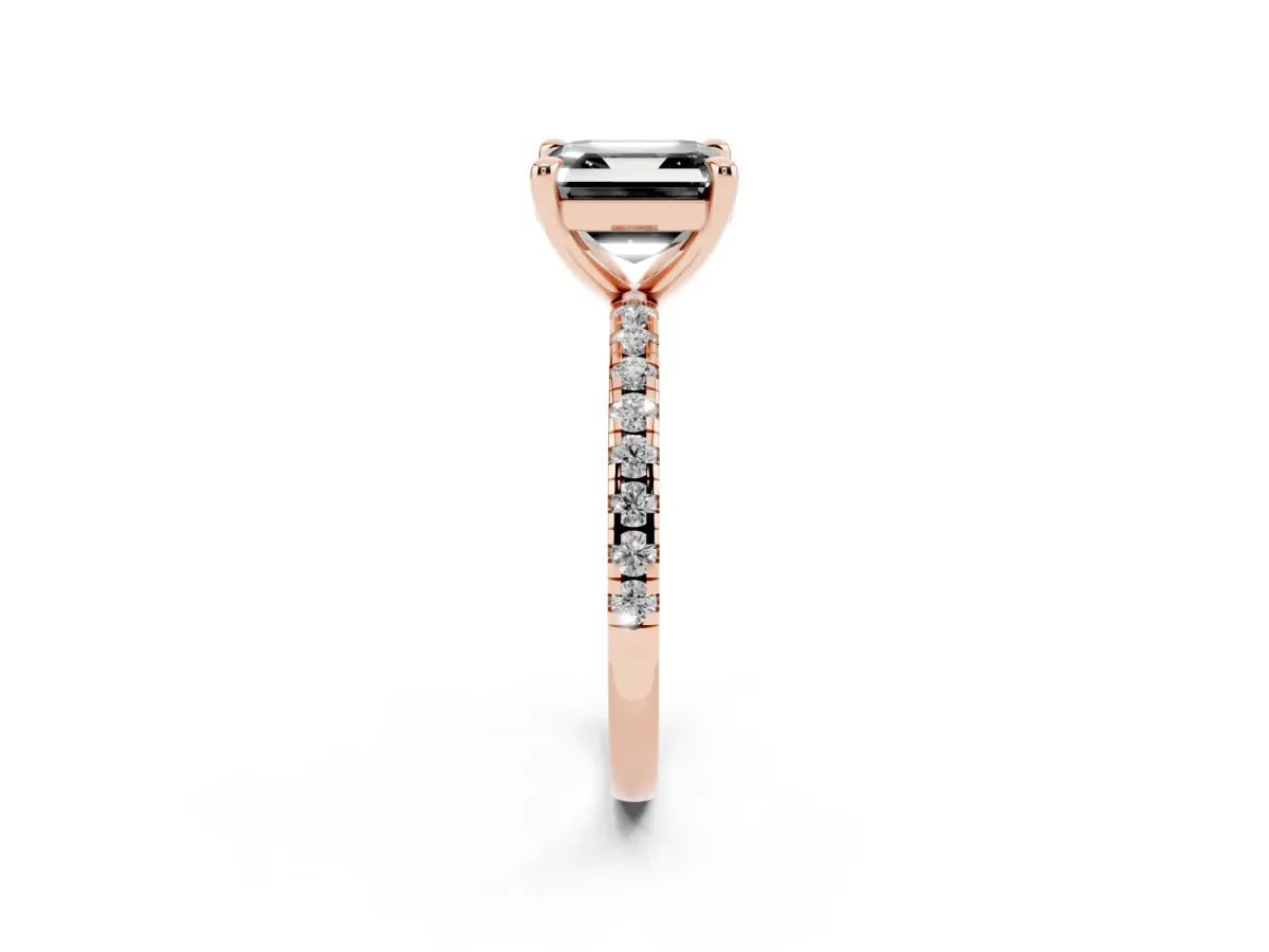 Fancy Black Asscher Cut Diamond Brilliant Solitaire Ring with Pavé Band and Four-Prong Setting Rose gold