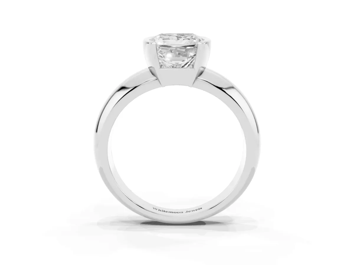 Princess Cut Solitaire Tension Set Diamond Ring with Wide Band Silver