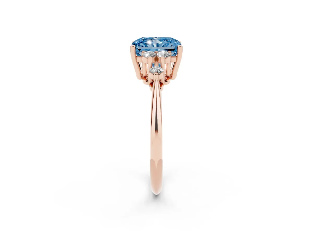 Fancy Blue Radiant Cut Cut Diamond Cluster Ring with Solitaire Band and Four-Prong Setting Rose gold