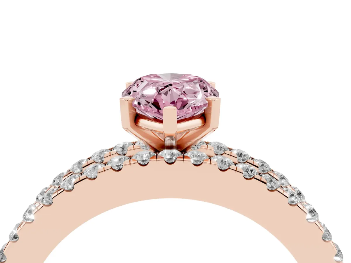 Fancy Pink Pear Cut Diamond Solitaire Ring with Pavé and Channel Set Band Rose gold