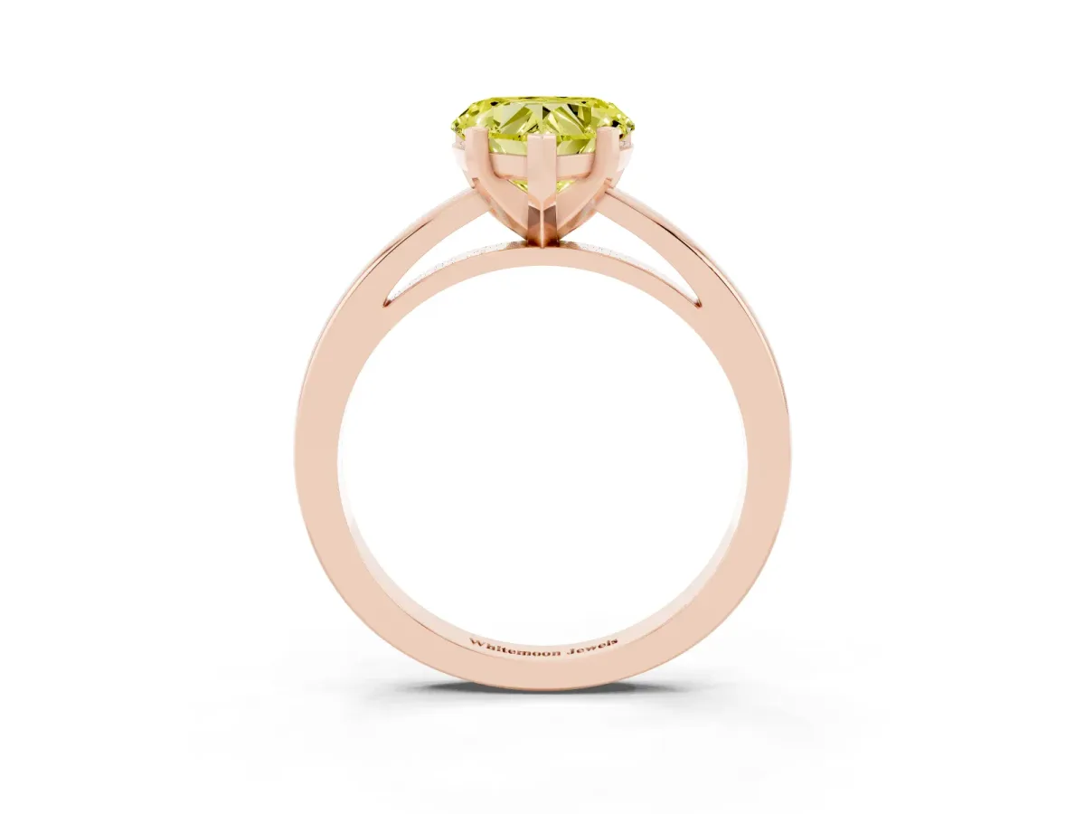 Fancy Yellow Heart Cut Solitaire Diamond Engagement Ring with Four-Prong Setting on a Classic Band Rose gold
