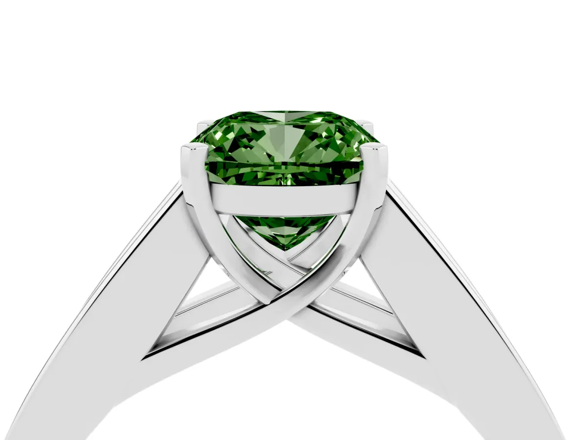 Fancy Green Cushion Cut Cut Channel Set Solitaire Ring with Four-Prong Setting Platinum