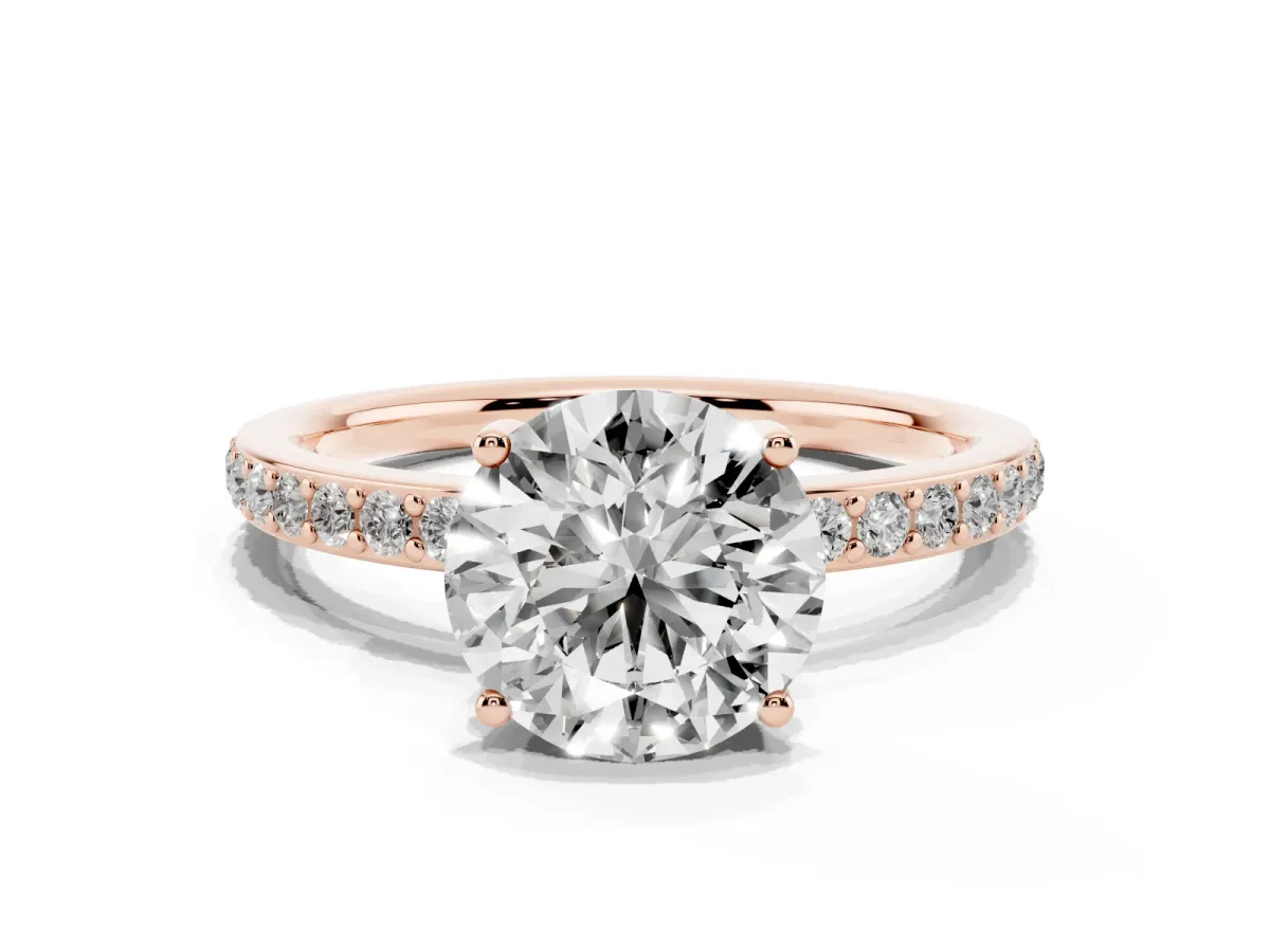 Round Cut Cut Diamond Pavé Band Ring with Four-Prong Setting Rose gold