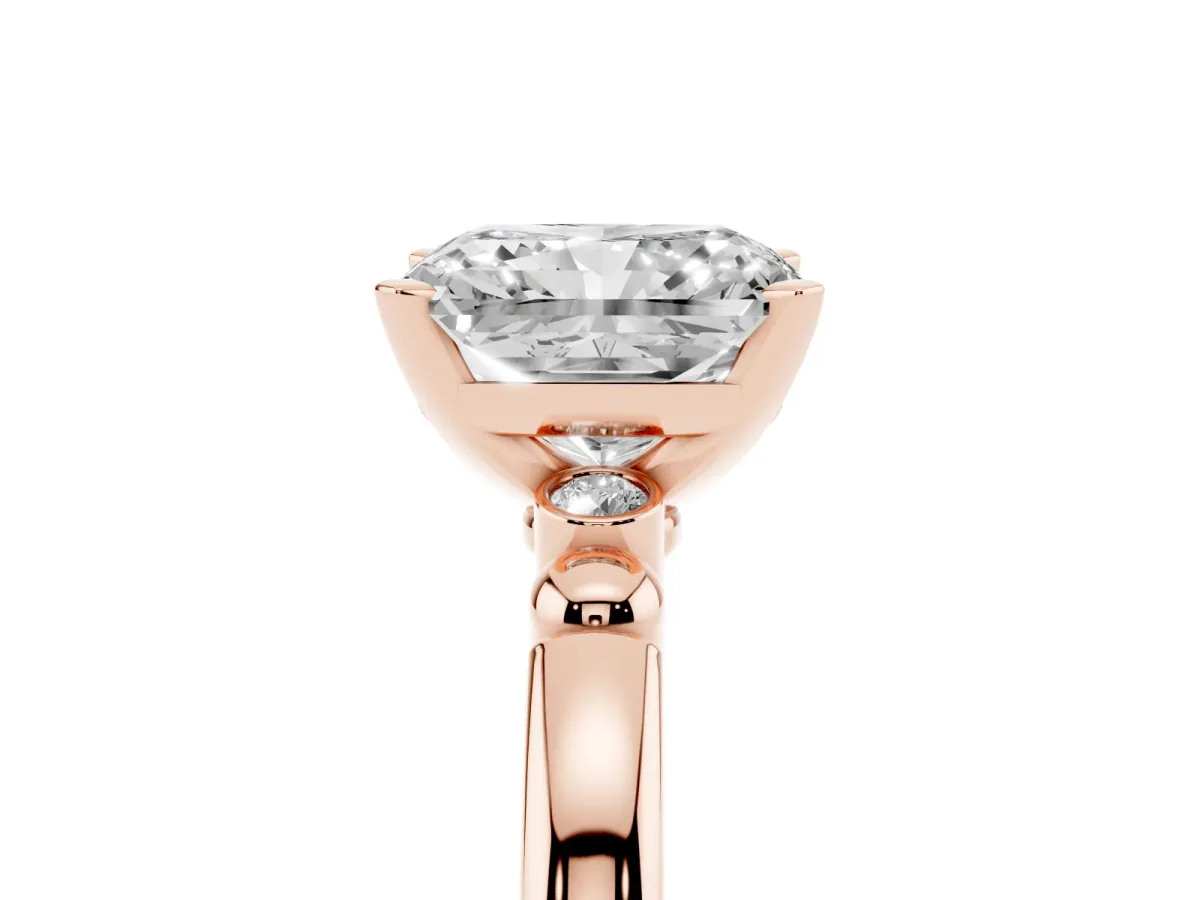 Radiant Cut Solitaire Beaded Band with Four-Prong Setting Rose gold