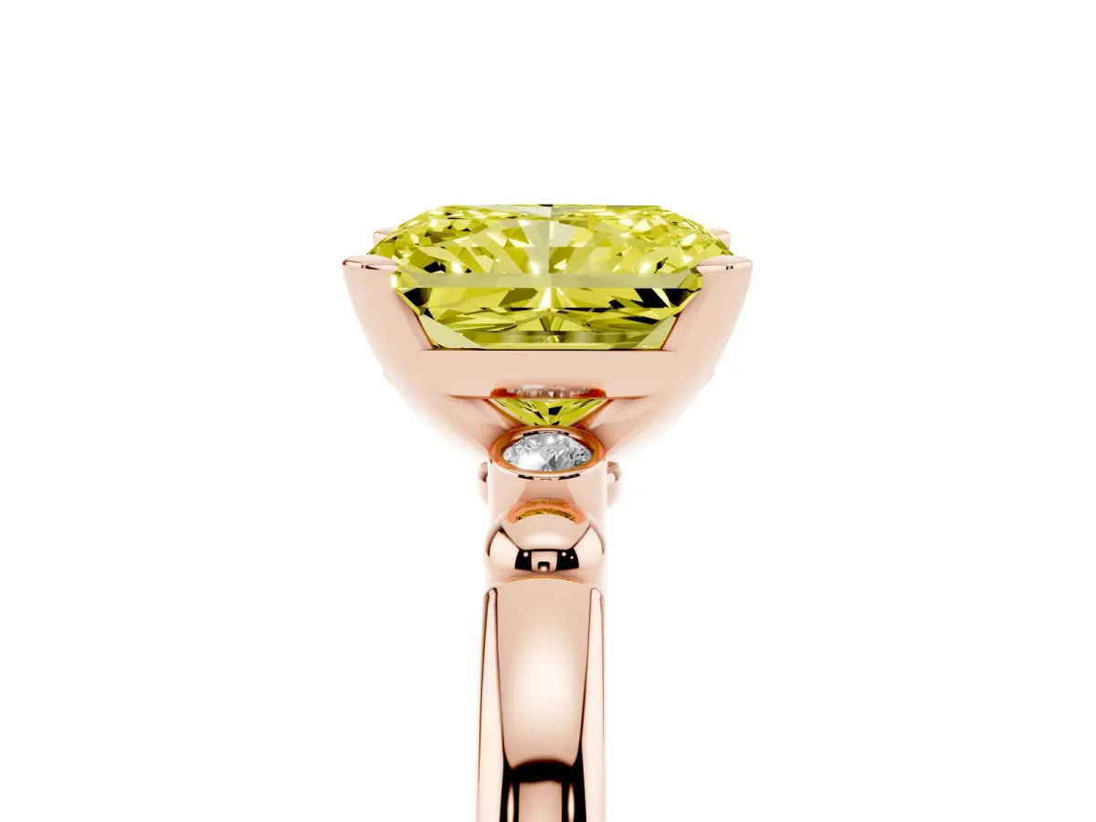 Fancy Yellow Radiant Cut Solitaire Beaded Band with Four-Prong Setting Rose gold