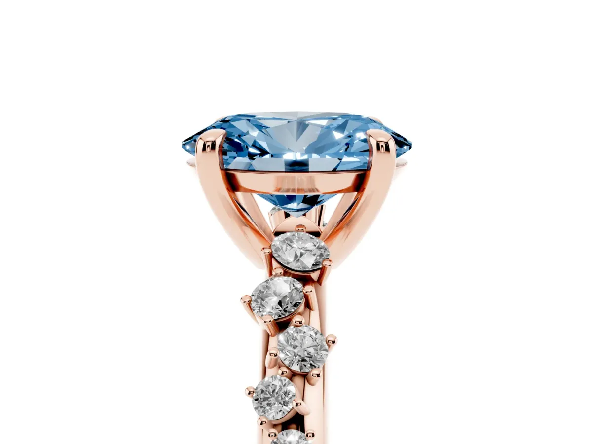 Fancy Blue Oval Cut Cut Diamond Vine Band with Four-Prong Setting Rose gold