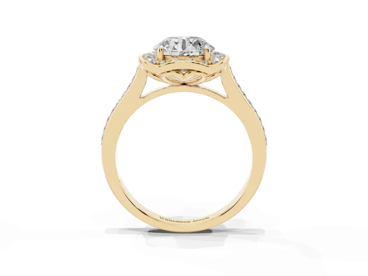 Round Cut Halo Round Diamond Pave Band with Four-Prong Setting Yellow gold