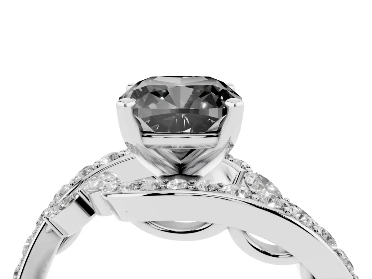 Fancy Black Cushion Cut Diamond Solitaire Ring with Filigree Band and Four-Prong Setting Silver