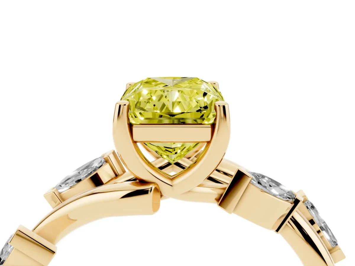 Fancy Yellow Radiant Cut Solitaire Twisted Band Marquise Accent Prong Setting Ring Yellow gold