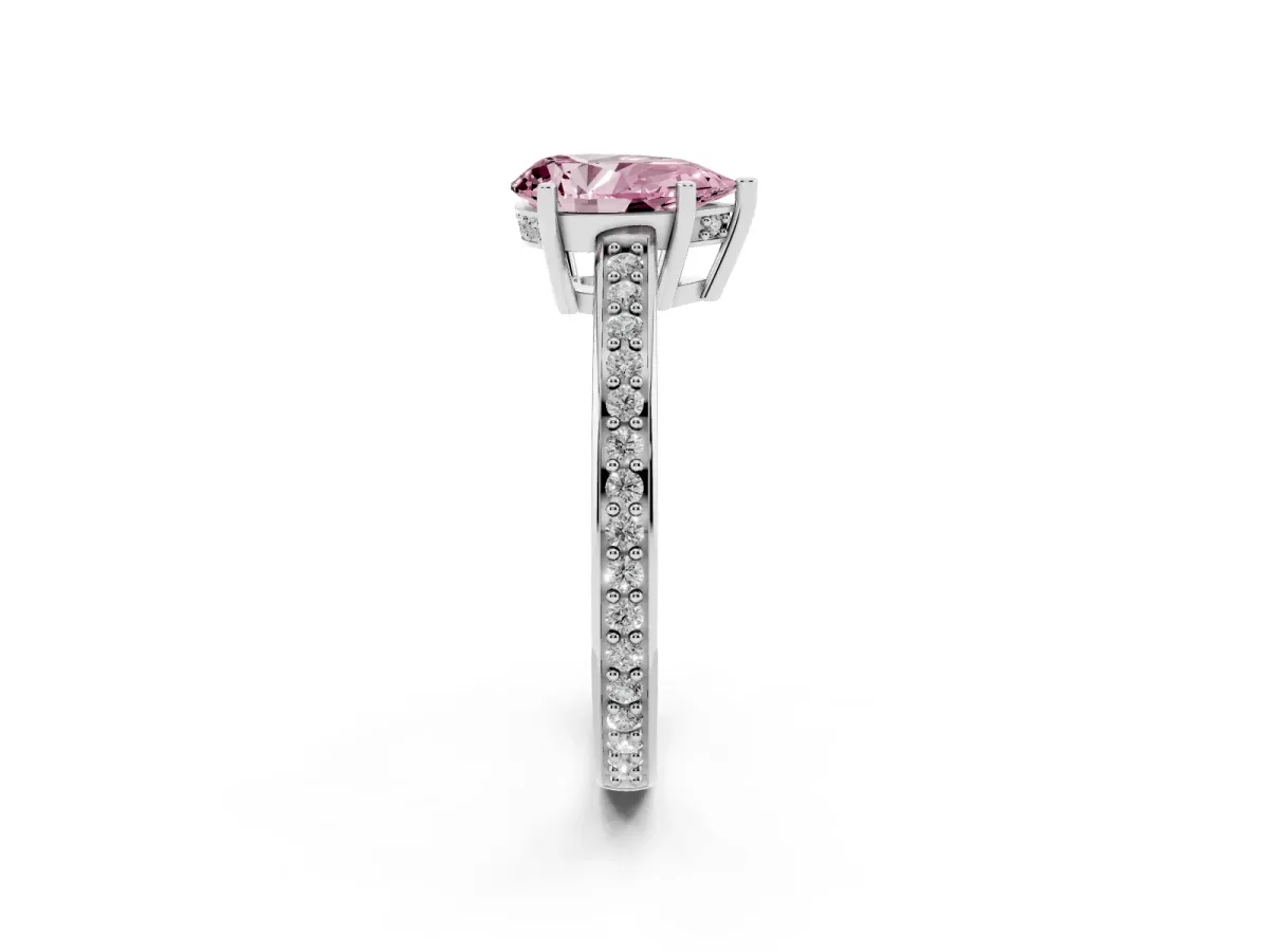 Fancy Pink Pear Cut Solitaire Pavé Band Prong Setting Ring Silver