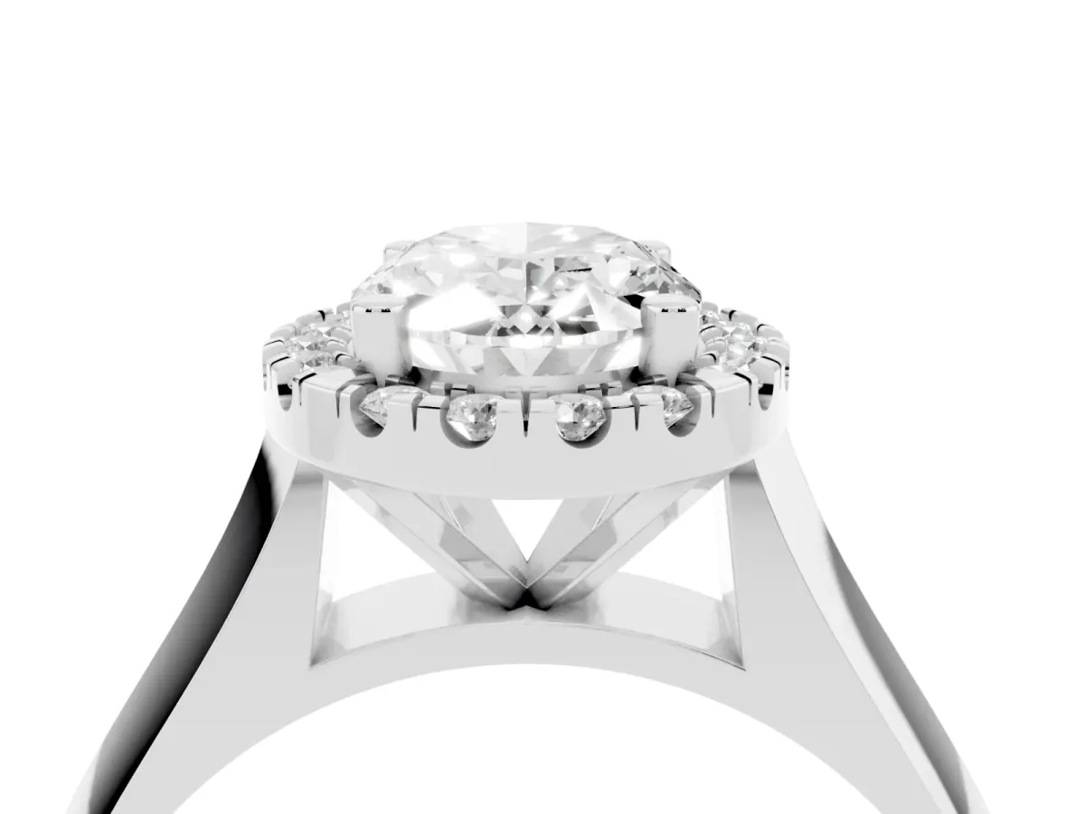Oval Cut Cut Halo Solitaire Engagement Ring with Square Band and Four-Prong Setting White gold