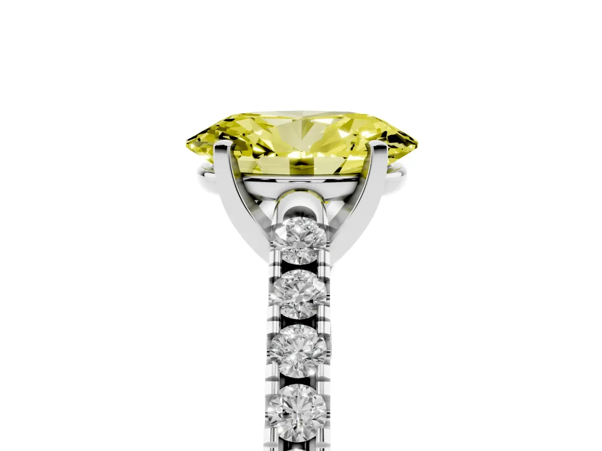 Fancy Yellow Oval Cut Diamond Pavé Band Solitaire Ring with Prong Setting Silver