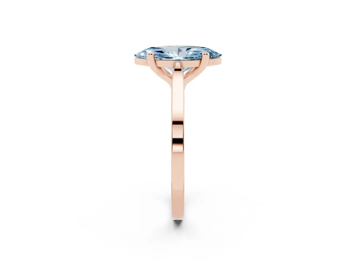 Fancy Blue Marquise Cut Solitaire Diamond Ring with Four-Prong Setting and Tapered Band Rose gold