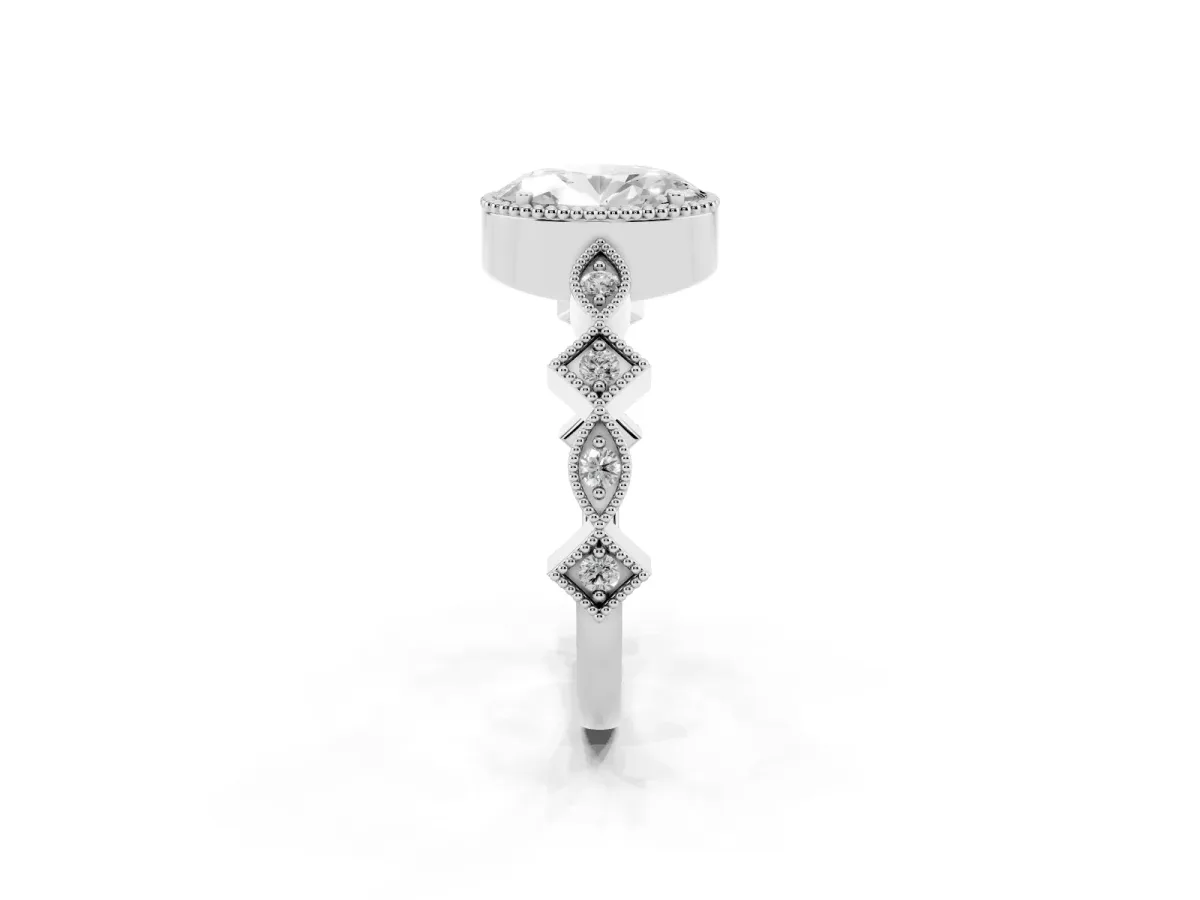Oval Cut Milgrain Marquise Diamond Twist Band Ring Silver